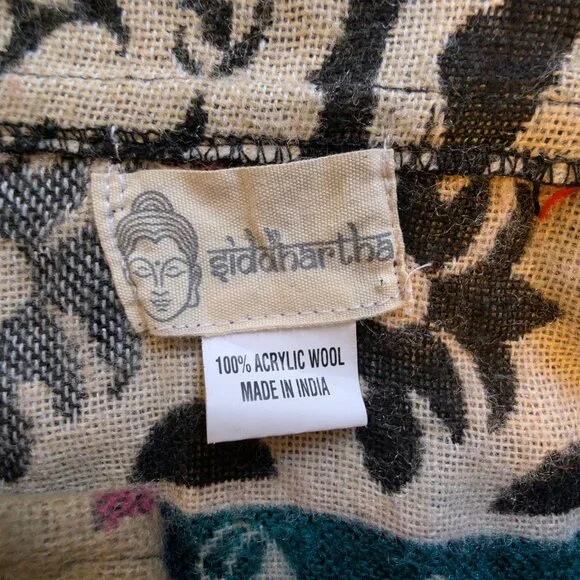 Elephant Print Woven Hooded Boho Poncho | Festival Artwear Fringe Beach Layer - Picture 11 of 14